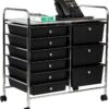 Mind Reader Elevate Collection, 3-Tier, 9-Drawer Mobile Utility Cart, Multi-Purpose, 360° Omnidirectional Casters, Removable Drawers, Metal and Plastic, 24.25"L x 15.25"W x 26.25"H, Black and Silver