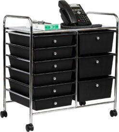 Mind Reader Elevate Collection, 3-Tier, 9-Drawer Mobile Utility Cart, Multi-Purpose, 360° Omnidirectional Casters, Removable Drawers, Metal and Plastic, 24.25