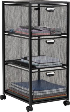 Mind Reader Network Collection, Rolling FIle Cabinet with 3 Removable Drawers, Omnidirectional Wheels, Desk Organizer, Lightweight and Portable, Metal Mesh, 11
