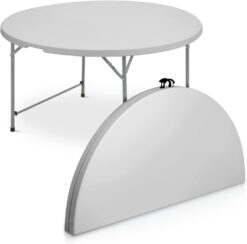 MoNiBloom Round Folding Table, 4.5Ft Heavy Duty Bi-Fold Commercial Event Wedding Party Table, Comfortable for 6 to 8 Seat, Gray