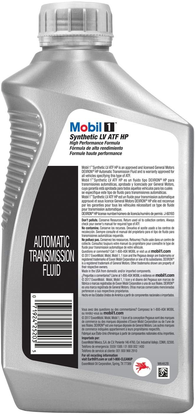 Mobil 1 Full Synthetic LV Automatic Transmission Fluid HP, 6-Pack of 1  quarts