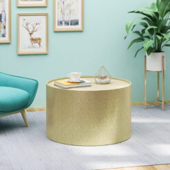 Noble House Corey Modern Hammered Iron Round Coffee Table, Gold