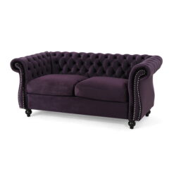 Noble House Dior Fabric Tufted Loveseat, Blackberry