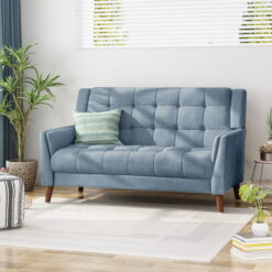 Noble House Laiah Mid Century Modern Fabric Tufted Loveseat, Blue