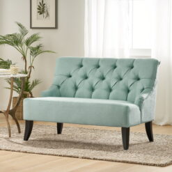 Noble House Nicholas 30.50 inch Contemporary Tufted Fabric Settee, Light Mint Blue