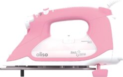 Oliso TG1600 Pro Plus 1800 Watt SmartIron with Auto Lift - for Clothes, Sewing, Quilting and Crafting Ironing Diamond Ceramic-Flow Soleplate Steam Iron, Pink