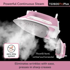 Oliso TG1600 Pro Plus 1800 Watt SmartIron with Auto Lift - for Clothes, Sewing, Quilting and Crafting Ironing Diamond Ceramic-Flow Soleplate Steam Iron, Pink
