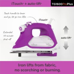 Oliso TG1600 Pro Plus 1800 Watt SmartIron with Auto Lift - for Clothes, Sewing, Quilting and Crafting Ironing Diamond Ceramic-Flow Soleplate Steam Iron, Purple