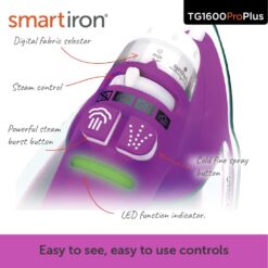 Oliso TG1600 Pro Plus 1800 Watt SmartIron with Auto Lift - for Clothes, Sewing, Quilting and Crafting Ironing Diamond Ceramic-Flow Soleplate Steam Iron, Purple