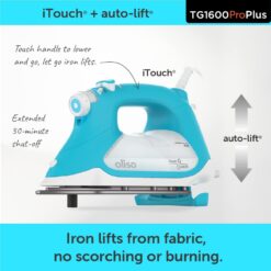 Oliso TG1600 Pro Plus 1800 Watt SmartIron with Auto Lift - for Clothes, Sewing, Quilting and Crafting Ironing Diamond Ceramic-Flow Soleplate Steam Iron, Turquoise