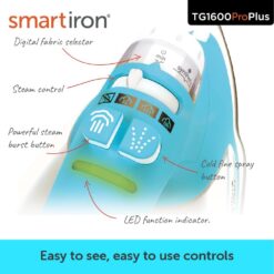 Oliso TG1600 Pro Plus 1800 Watt SmartIron with Auto Lift - for Clothes, Sewing, Quilting and Crafting Ironing Diamond Ceramic-Flow Soleplate Steam Iron, Turquoise