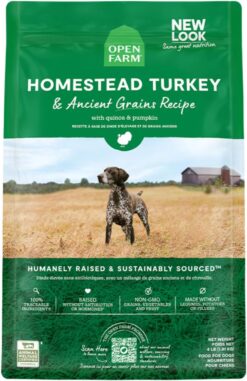 Open Farm Ancient Grains Dry Dog Food, Humanely Raised Meat Recipe with Wholesome Grains and No Artificial Flavors or Preservatives (Homestead Turkey Ancient Grain, 22 Pound (Pack of 1))