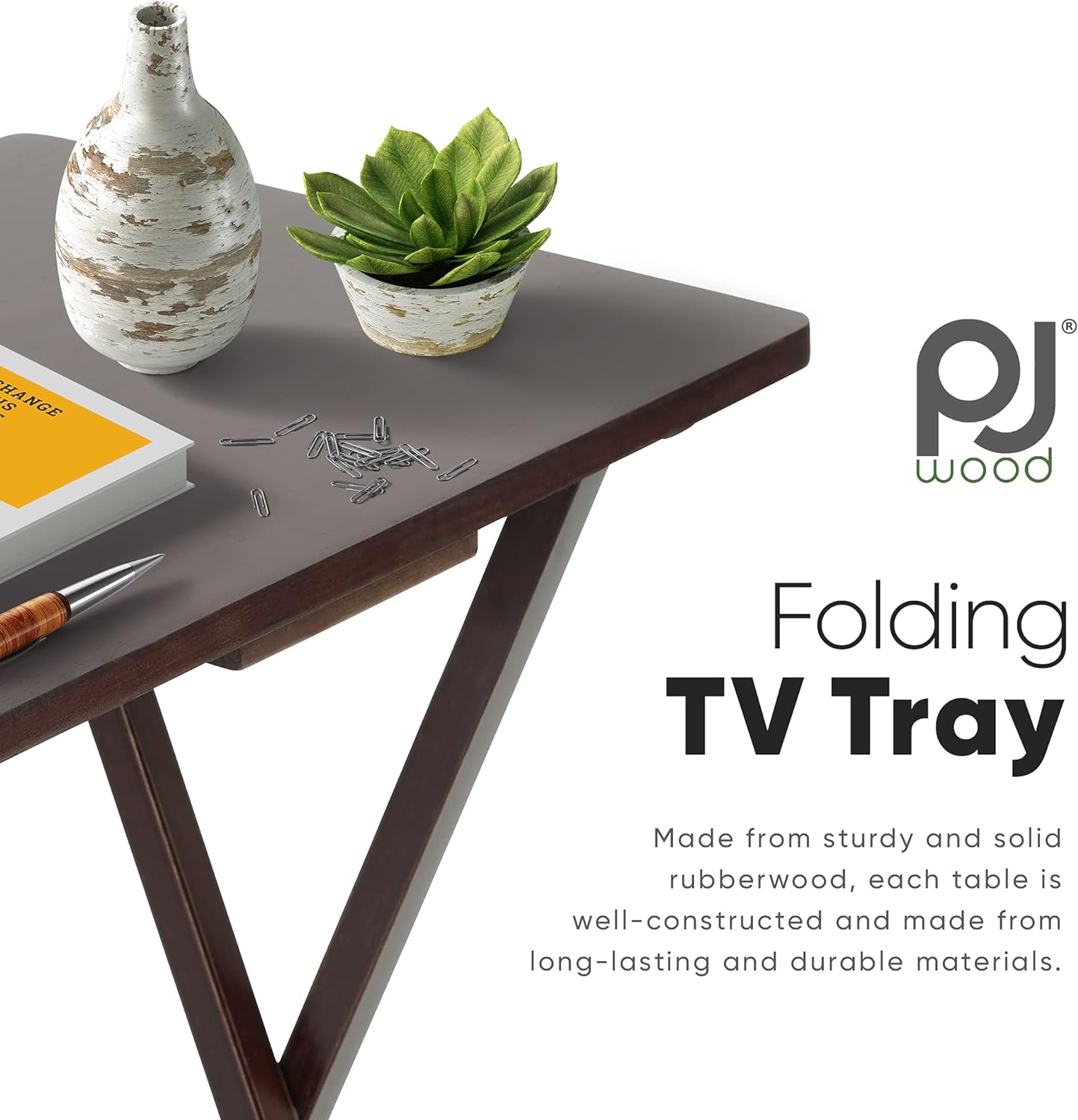 PJ Wood 5-Piece Folding TV Tray & Snack Table - Espresso,, PJ Wood 5-Piece Folding TV Tray & Snack Table - Espresso