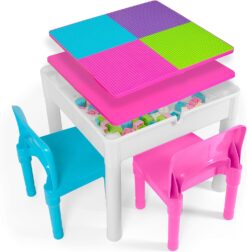Play Platoon 5 in 1 Kids Sensory Activity Table and Chair Set- Toddler Table and Chairs with Water Table, Building Block Table, Craft & Sensory Table for Toddlers with 2 Chairs & 25 XL Blocks, Pastel