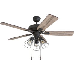 Prominence Home 50588-35 Madison County Industrial 42-Inch Aged Bronze Indoor Ceiling Fan, Cage LED Cage Barnwood, Tumbleweed Blades