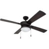 Prominence Home Auletta 52" Black Indoor/Outdoor Ceiling Fan with 4 Blades, Light Kit, Pull Chains & Reverse Airflow