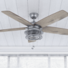 Prominence Home Foxhaven 52" Galvanized Farmhouse Ceiling Fan with 5 Blades, Lantern Style Light Kit & Pull Chains