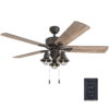 Prominence Home Sivan 52" Bronze Ceiling Fan with 5 Blades, 3 Arm Cage Light Kit, Remote & Reverse Airflow