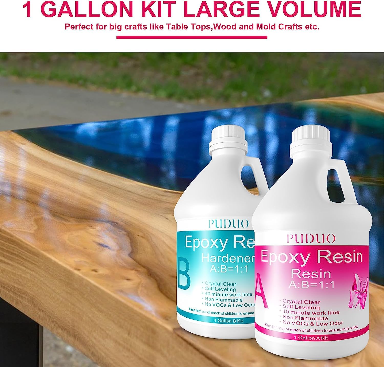 Epoxy-Resin-Crystal-Clear-Art 1 Gallon Kit for Coating, Casting, Resin Art, Jewelry, Tabletop, Bar Top, Live Edge Tables, Fast Curing 2 Part Epoxy