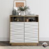 Queer Eye Wynn Accent Cabinet, Natural with Faux Wave Door Fronts