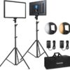 RALENO 2 Packs LED Video Light and 75inches Stand Lighting Kit, CRI 95+ Photography Lighting with 8000mAh Built-in Battery & LCD Display