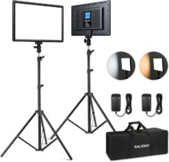 RALENO 2 Packs LED Video Light and 75inches Stand Lighting Kit, CRI 95+ Photography Lighting with 8000mAh Built-in Battery & LCD Display