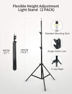 RALENO 2 Packs LED Video Light and 75inches Stand Lighting Kit, CRI 95+ Photography Lighting with 8000mAh Built-in Battery & LCD Display
