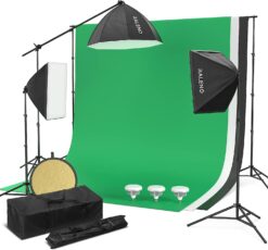 RALENO Softbox Photography Lighting Kit, 8.5ft x 10ft Background Support System