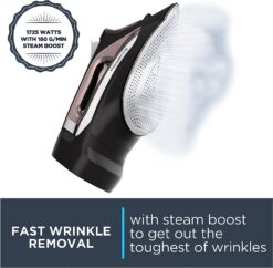 Rowenta Access Stainless Steel Soleplate Steam Iron with Retractable Cord 350 Microsteam Holes, Cotton, Wool, Poly, Silk, Linen, Nylon 1725 Watts Portable, Ironing, Garment Steamer DW2459