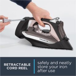Rowenta Access Stainless Steel Soleplate Steam Iron with Retractable Cord 350 Microsteam Holes, Cotton, Wool, Poly, Silk, Linen, Nylon 1725 Watts Portable, Ironing, Garment Steamer DW2459