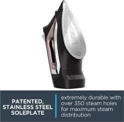 Rowenta Access Stainless Steel Soleplate Steam Iron with Retractable Cord 350 Microsteam Holes, Cotton, Wool, Poly, Silk, Linen, Nylon 1725 Watts Portable, Ironing, Garment Steamer DW2459