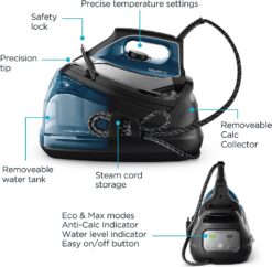 Rowenta Perfect Steam Pro Stainless Steel Soleplate Professional Steam Station for Clothes 1.1 Liter Removable Tank 1800 Watts Ironing, Fabric Steamer, Garment Steamer DG8624