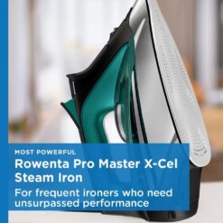 Rowenta Pro Master Stainless Steel Soleplate Steam Iron for Clothes 400 Microsteam Holes, Cotton, Wool, Poly, Silk, Linen, Nylon 1775 Watts Ironing, Garment Steamer, Powerful Steam DW8360