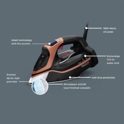 Rowenta Steam Force Pro Stainless Steel Soleplate Steam Iron for Clothes 400 Microsteam Holes, Cotton, Wool, Poly, Silk, Linen, Nylon, Professional Results 1850 Watts Ironing DW9540