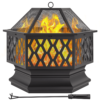SMILE MART 26" Hex-Shaped Steel Fire Pit Wood Burning Fireplace with Spark Screen & Fire Poker for Outdoor, Black