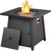 SMILE MART 28" Square Propane Fire Pit Table with Lid and Iron Tabletop for Outdoor, Copper