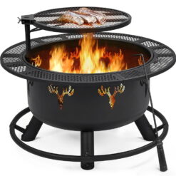SMILE MART 32” Round Wood Burning Fire Pit for Outdoor, Black