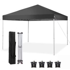 SUIFT 10x10 Pop Up Canopy Tent Instant Folding Canopy with 4 Weight Sandbags, Black