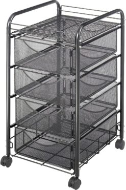 Safco Onyx Mesh 4 Drawer Rolling File Cart Portable, Swivel Wheels, Heavy-Duty Steel Mesh Perfect for Home & Office Organization 5214BL, Black Powder Coat Finish