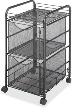 Safco Onyx Mesh Rolling File Cart - 2 File Drawers, Letter Size, Black, 15.75
