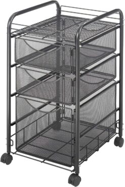 Safco Products 5213BL Onyx Mesh 1 File Drawer and 2 Small Drawers Mobile Rolling File Cart, Durable Steel Mesh Construction; Swivel Wheels for Mobility; Black Powder Coat Finish