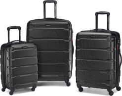Samsonite Omni PC Hardside Expandable Luggage with Spinner Wheels, Checked-Large 28-Inch, Black