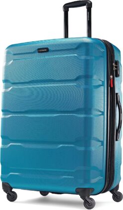 Samsonite Omni PC Hardside Expandable Luggage with Spinner Wheels, Checked-Large 28-Inch, Caribbean Blue