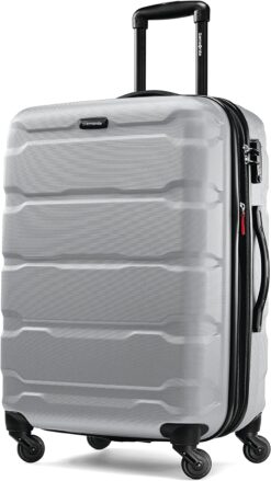 Samsonite Omni PC Hardside Expandable Luggage with Spinner Wheels, Checked-Medium 24-Inch, Silver