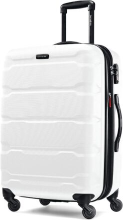 Samsonite Omni PC Hardside Expandable Luggage with Spinner Wheels, Checked-Medium 24-Inch, White