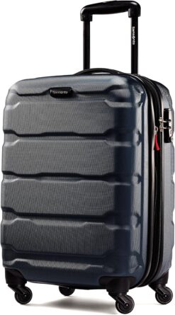 Samsonite Omni PC Hardside Expandable Luggage with Spinner Wheels, Navy, Checked-Medium 24-Inch