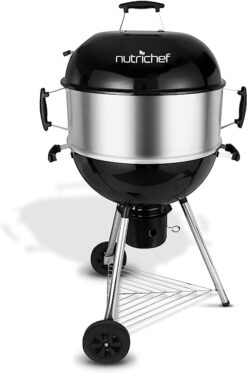 SereneLife Stainless Steel Portable Outdoor Charcoal BBQ Grill Offset Smoker with Cover