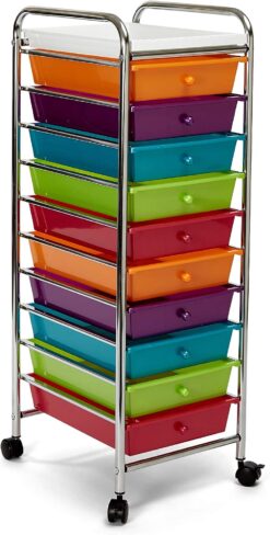 Seville Classics 10-Drawer Multipurpose Mobile Rolling Utility Storage Organizer with Tray Cart, Multicolor (Pearl)