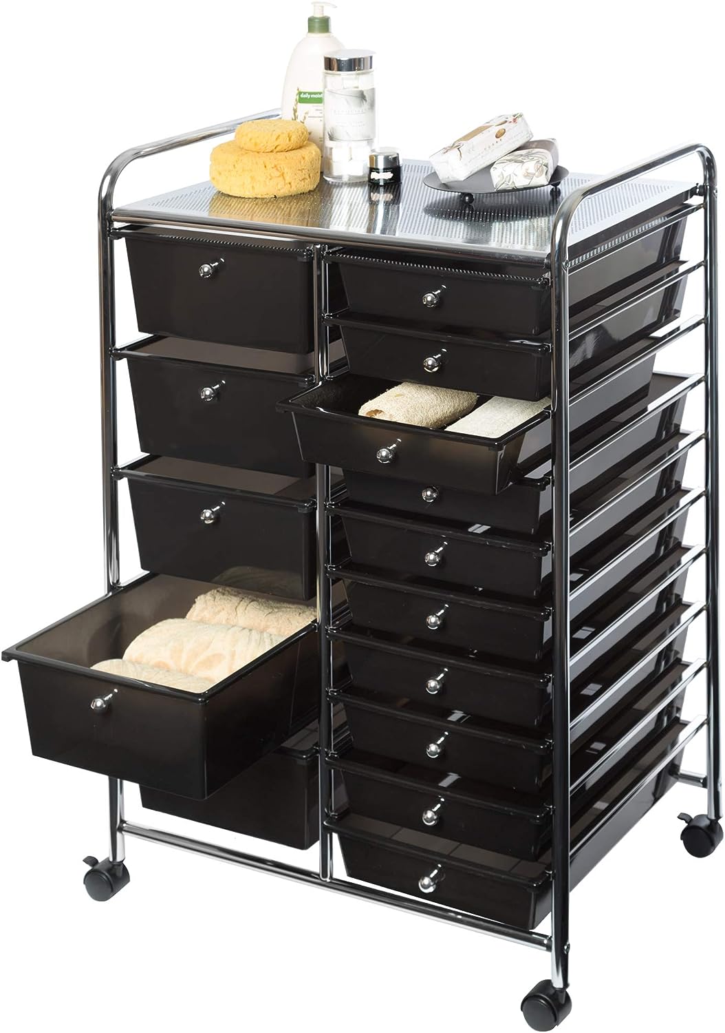 Seville Classics Rolling Utility Organizer Storage Cart, for Home Office, School, Classroom, Scrapbook, Hobby, Craft, 6-Bin