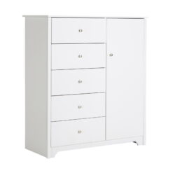 South Shore Vito Door Chest with 5 Drawers, White